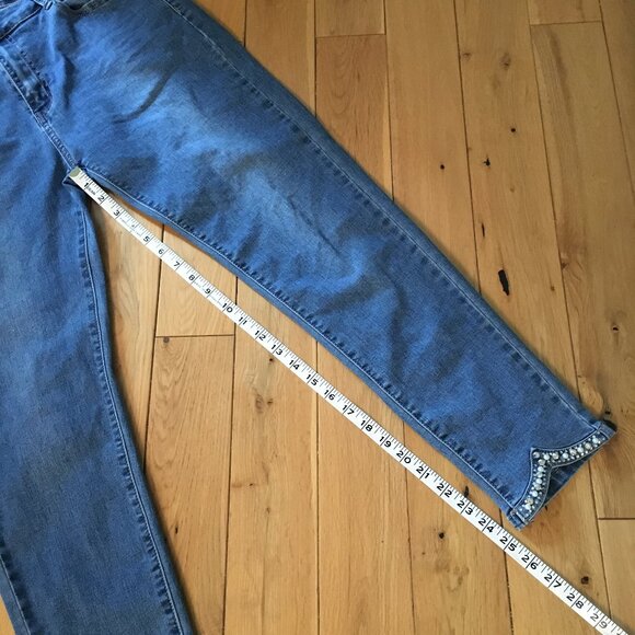 B.S. Jeans Blue Denim Ankle Jeans With Rhinestones + Pearls - Picture 15 of 16